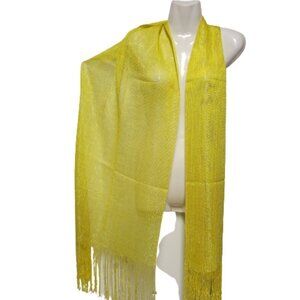 VIBRANT Yellow Sequin Long Rectangular Tassel Scarf Shawl